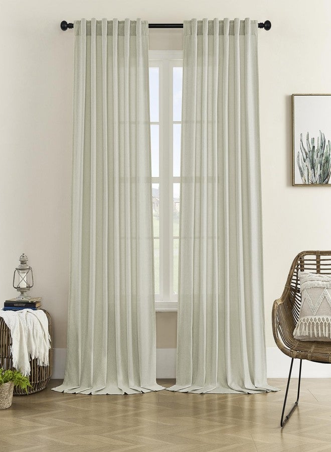 DONREN Linen Curtains 108 Inches Long for Living Room Bedroom 2 Panels Rod Pocket and Back Tab Light Filtering Large Window Drapes Ivory Natural Sheer Curtains 108 Inch for Patio - Image 1